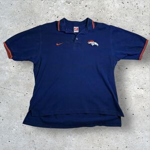 Retro Broncos Nike Team Sports Polo Shirt NFL Football Apparel Sz Large Blue y2k